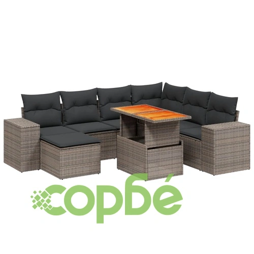 Градински комплект диван с възглавници 8 части сив полиратан ➤ топ цена ➤ sorbe.bg