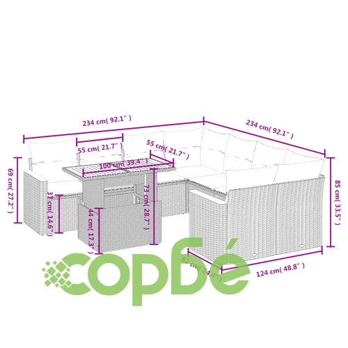 Градински комплект диван с възглавници 9 части сив полиратан ➤ топ цена ➤ sorbe.bg