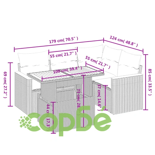 Градински комплект с възглавници, 5 части, сив полиратан ➤ топ цена ➤ sorbe.bg