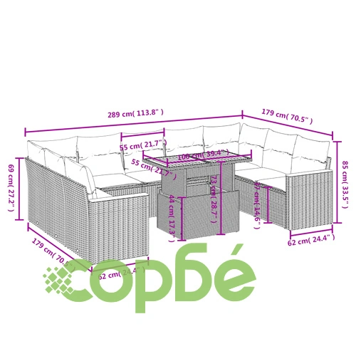 Градински комплект диван с възглавници 10 части черен полиратан ➤ топ цена ➤ sorbe.bg