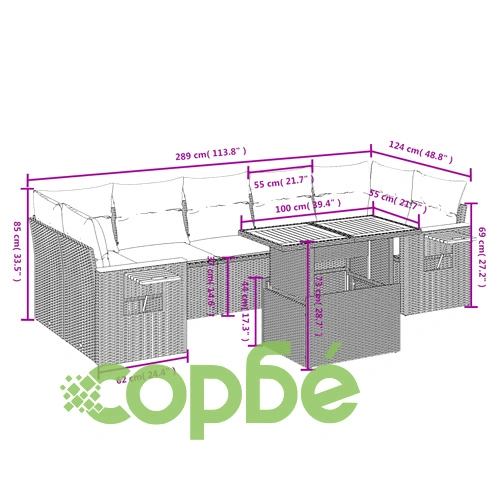 Градински комплект диван с възглавници 8 части черен полиратан ➤ топ цена ➤ sorbe.bg