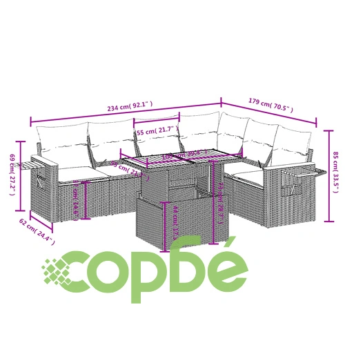 Градински комплект диван с възглавници 7 части черен полиратан ➤ топ цена ➤ sorbe.bg