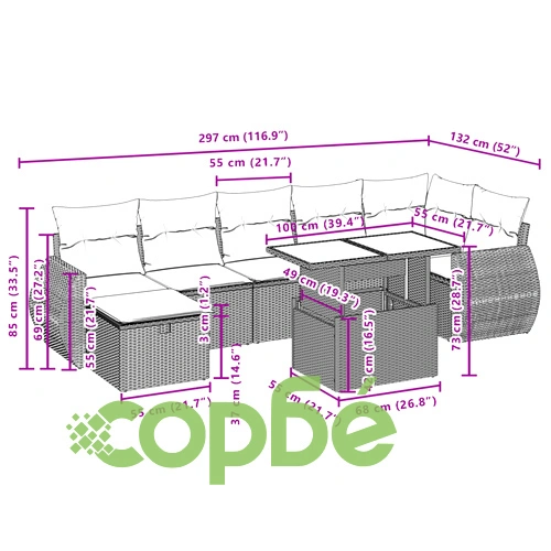 Градински комплект диван с възглавници 8 части сив полиратан ➤ топ цена ➤ sorbe.bg