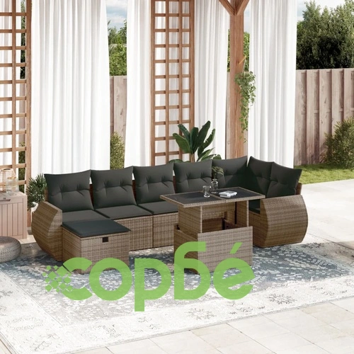 Градински комплект диван с възглавници 8 части сив полиратан ➤ топ цена ➤ sorbe.bg