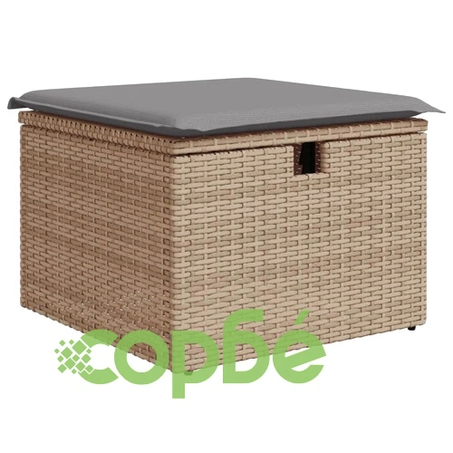 Градински диван с възглавници, 8 части, бежов полиратан ➤ топ цена ➤ sorbe.bg