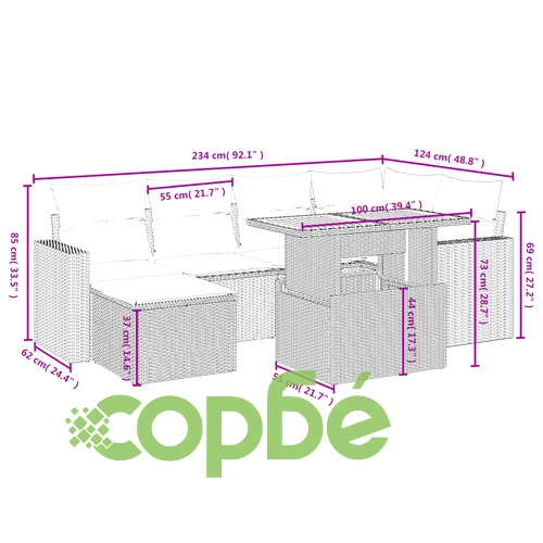 Градински диван с възглавници, 7 части, бежов полиратан ➤ топ цена ➤ sorbe.bg