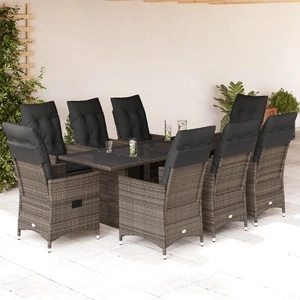 Градински трапезен комплект 9 части с възглавници сив полиратан