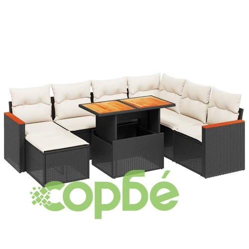 Градински комплект диван с възглавници 8 части черен полиратан ➤ топ цена ➤ sorbe.bg