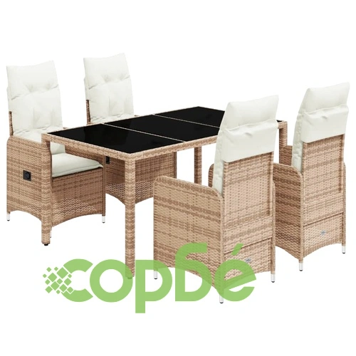 Градински бистро комплект с възглавници 5 части бежов полиратан ➤ топ цена ➤ sorbe.bg