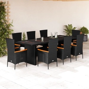 Градински трапезен комплект възглавници 9 части черен полиратан