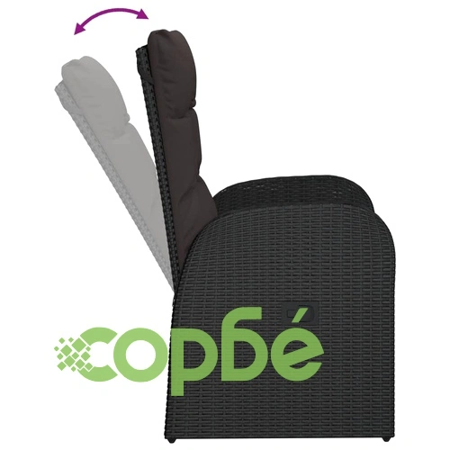 Градински трапезен комплект 7 части възглавници черен полиратан ➤ топ цена ➤ sorbe.bg