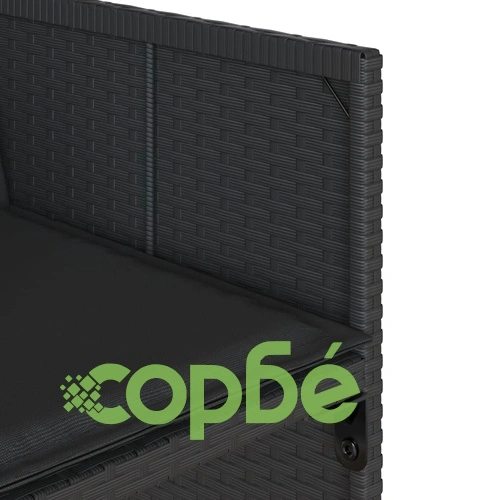 Градински трапезен комплект 7 части възглавници черен полиратан ➤ топ цена ➤ sorbe.bg