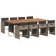 Градински трапезен комплект 9 части с възглавници сив полиратан