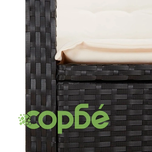 Градински комплект от 3 части с възглавници черни полиратан ➤ топ цена ➤ sorbe.bg