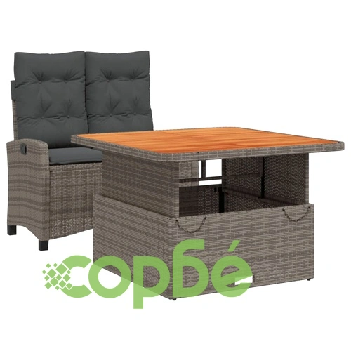 Градински трапезен комплект 2 части с възглавници сив полиратан ➤ топ цена ➤ sorbe.bg