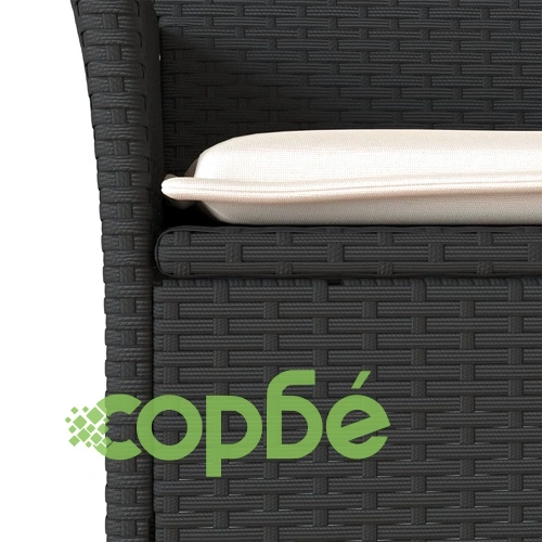 Градински комплект 7 части с възглавници черен полиратан/стъкло ➤ топ цена ➤ sorbe.bg