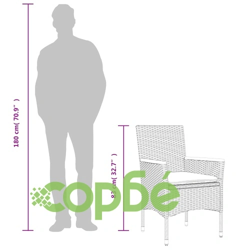 Градински комплект 7 части с възглавници черен полиратан/стъкло ➤ топ цена ➤ sorbe.bg