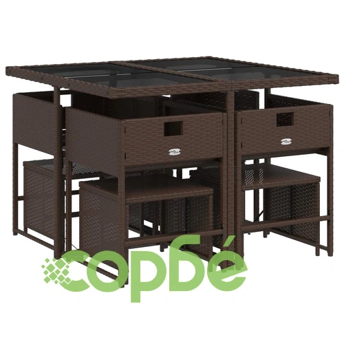 Градински трапезен комплект възглавници 9 части кафяв полиратан ➤ топ цена ➤ sorbe.bg