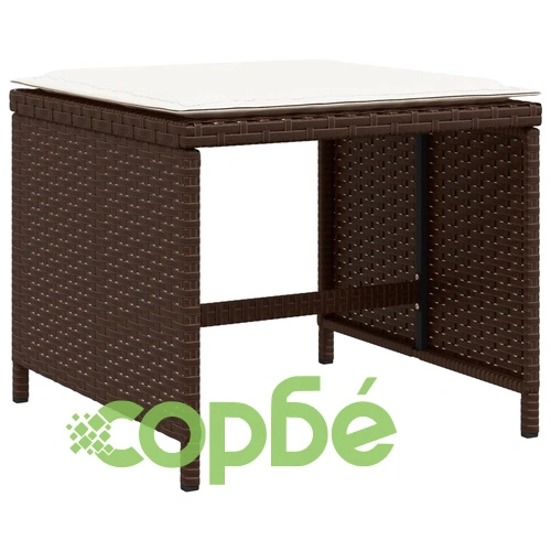 Градински трапезен комплект възглавници 9 части кафяв полиратан ➤ топ цена ➤ sorbe.bg