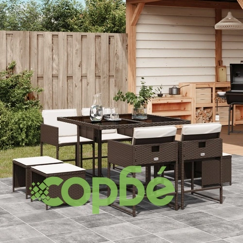 Градински трапезен комплект възглавници 9 части кафяв полиратан ➤ топ цена ➤ sorbe.bg