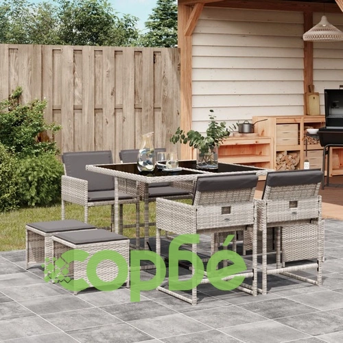 Градински трапезен комплект 9 части с възглавници светлосив ➤ топ цена ➤ sorbe.bg