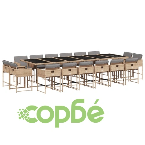 Градински комплект с възглавници 17 части бежов микс полиратан ➤ топ цена ➤ sorbe.bg