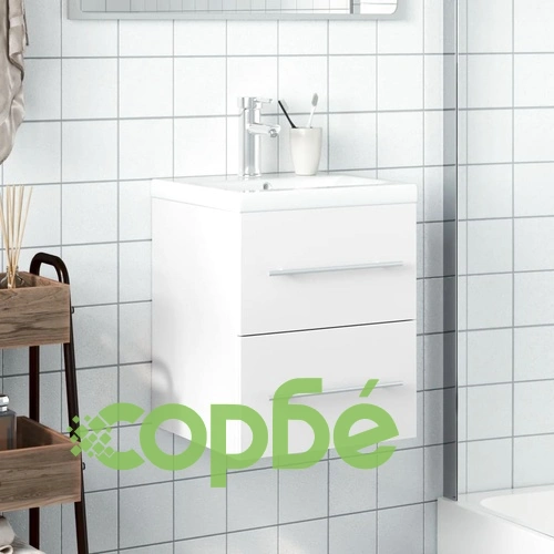 Шкаф за мивка за баня с вградена мивка, бял ➤ топ цена ➤ sorbe.bg