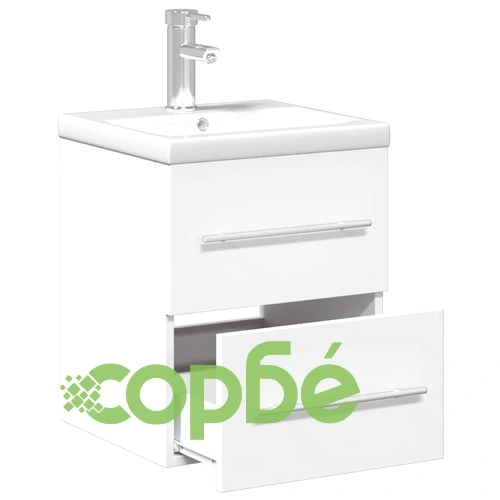 Шкаф за мивка за баня с вградена мивка, бял ➤ топ цена ➤ sorbe.bg