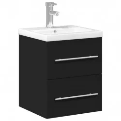 Шкаф за мивка за баня с вградена мивка, черен