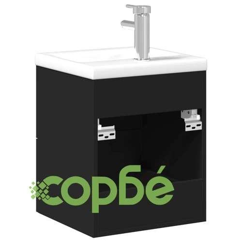 Шкаф за мивка за баня с вградена мивка, черен ➤ топ цена ➤ sorbe.bg