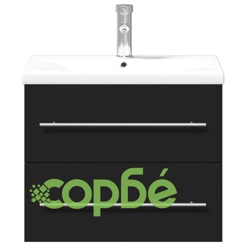 Шкаф за мивка за баня с вградена мивка, черен ➤ топ цена ➤ sorbe.bg