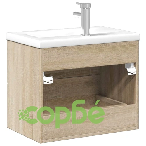 Шкаф за мивка за баня с вградена мивка, сонома дъб ➤ топ цена ➤ sorbe.bg