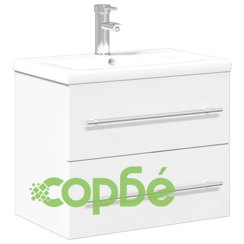 Шкаф за мивка за баня с вградена мивка, бял гланц ➤ топ цена ➤ sorbe.bg