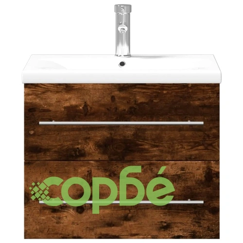 Шкаф за мивка за баня с вградена мивка, опушен дъб ➤ топ цена ➤ sorbe.bg