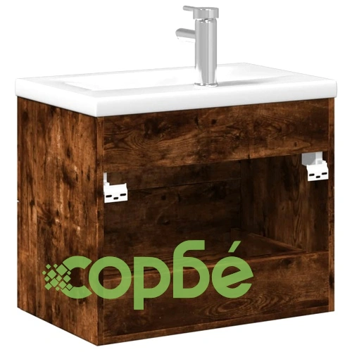 Шкаф за мивка за баня с вградена мивка, опушен дъб ➤ топ цена ➤ sorbe.bg