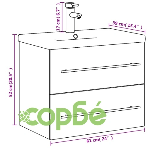 Шкаф за мивка за баня с вградена мивка, опушен дъб ➤ топ цена ➤ sorbe.bg