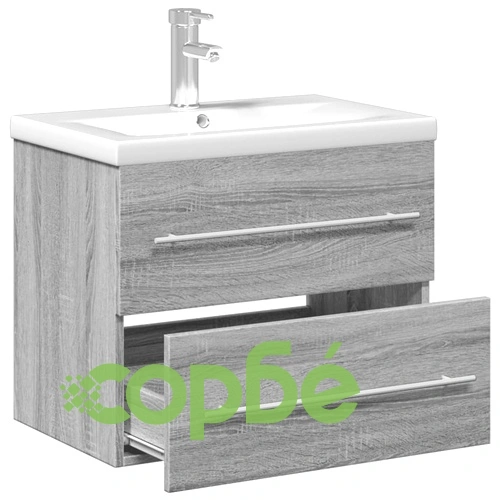 Шкаф за мивка за баня с вградена мивка, сив сонома ➤ топ цена ➤ sorbe.bg
