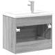 Шкаф за мивка за баня с вградена мивка, сив сонома