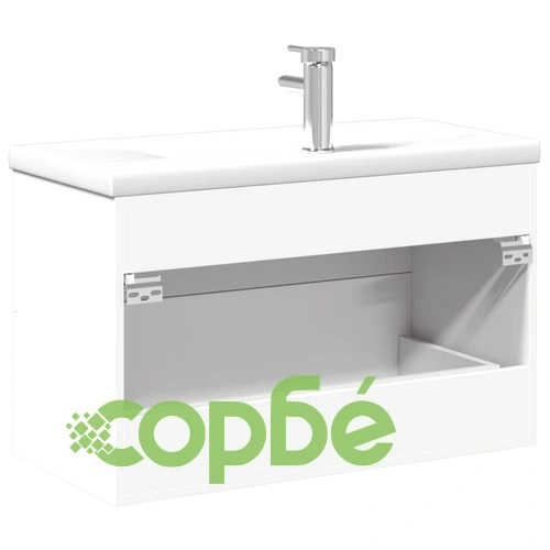 Шкаф за мивка за баня с вградена мивка, бял ➤ топ цена ➤ sorbe.bg