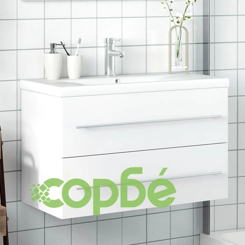 Шкаф за мивка за баня с вградена мивка, бял ➤ топ цена ➤ sorbe.bg