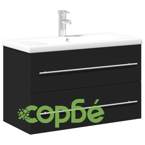 Шкаф за мивка за баня с вградена мивка, черен ➤ топ цена ➤ sorbe.bg