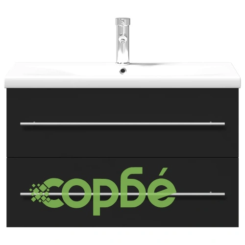 Шкаф за мивка за баня с вградена мивка, черен ➤ топ цена ➤ sorbe.bg