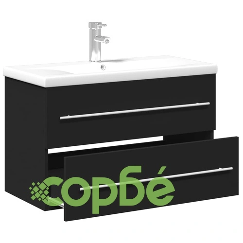 Шкаф за мивка за баня с вградена мивка, черен ➤ топ цена ➤ sorbe.bg