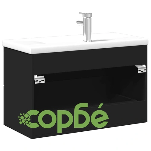Шкаф за мивка за баня с вградена мивка, черен ➤ топ цена ➤ sorbe.bg