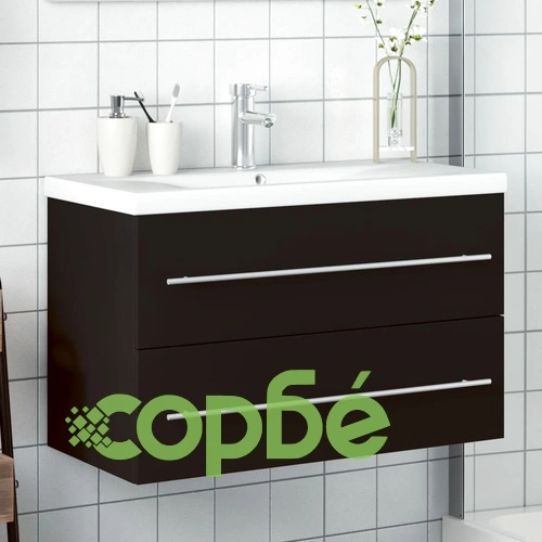 Шкаф за мивка за баня с вградена мивка, черен ➤ топ цена ➤ sorbe.bg