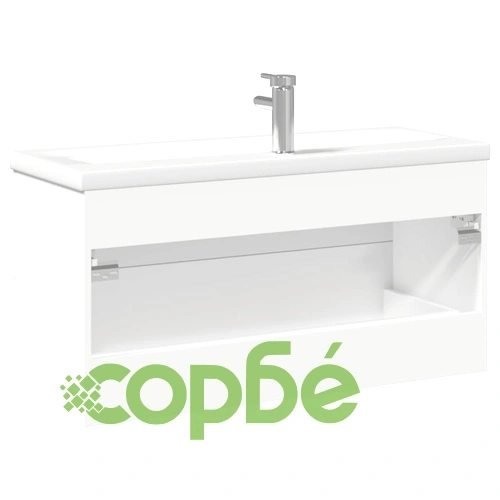 Шкаф за мивка за баня с вградена мивка, бял ➤ топ цена ➤ sorbe.bg