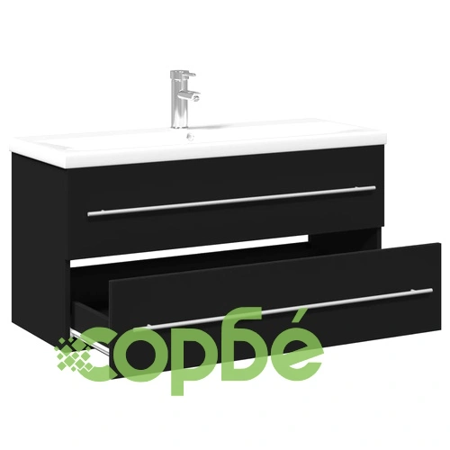 Шкаф за мивка за баня с вградена мивка, черен ➤ топ цена ➤ sorbe.bg