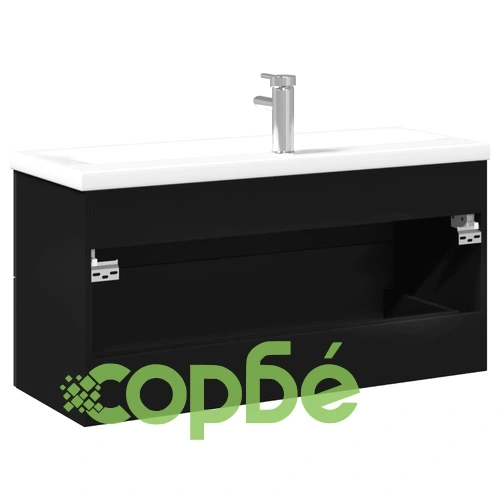 Шкаф за мивка за баня с вградена мивка, черен ➤ топ цена ➤ sorbe.bg
