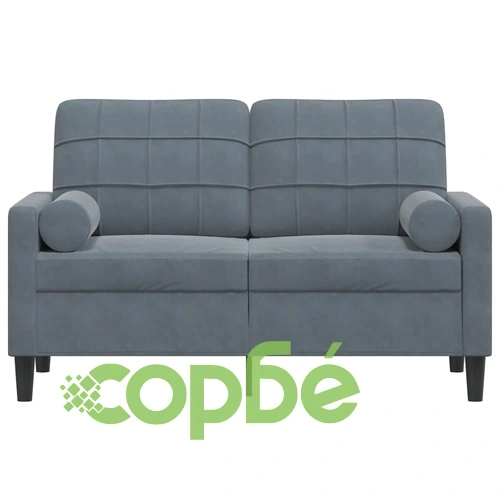 2-местен диван с декоративни възглавници тъмносив 120 см кадифе ➤ топ цена ➤ sorbe.bg