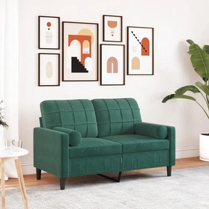 2-местен диван с възглавници тъмнозелен 120 см кадифе